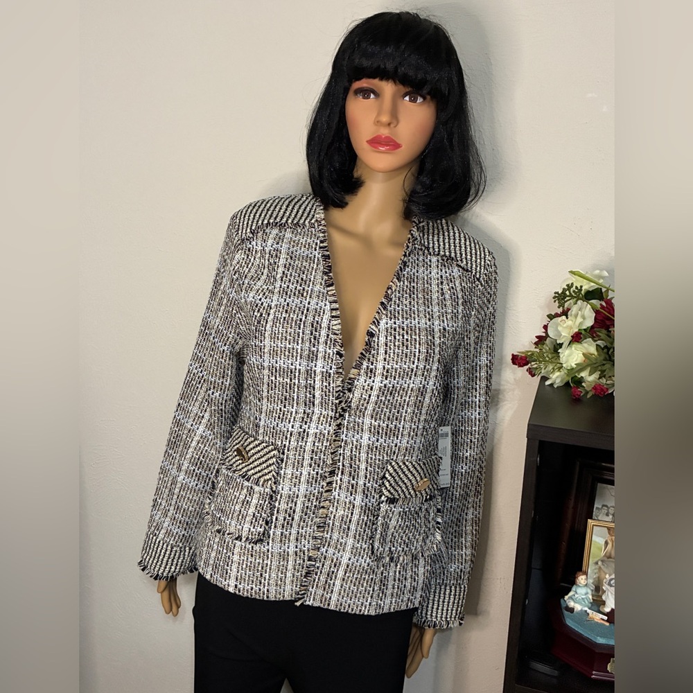 CHICO’s Tweed Fringe Blazer NWT Size 1 (Medium) Bouclé Jacket Career $149 Retail